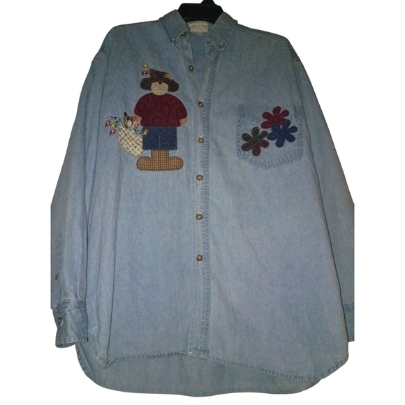 🦄Denim Shirt with Bear and Floral Embroidery - Picture 11 of 11